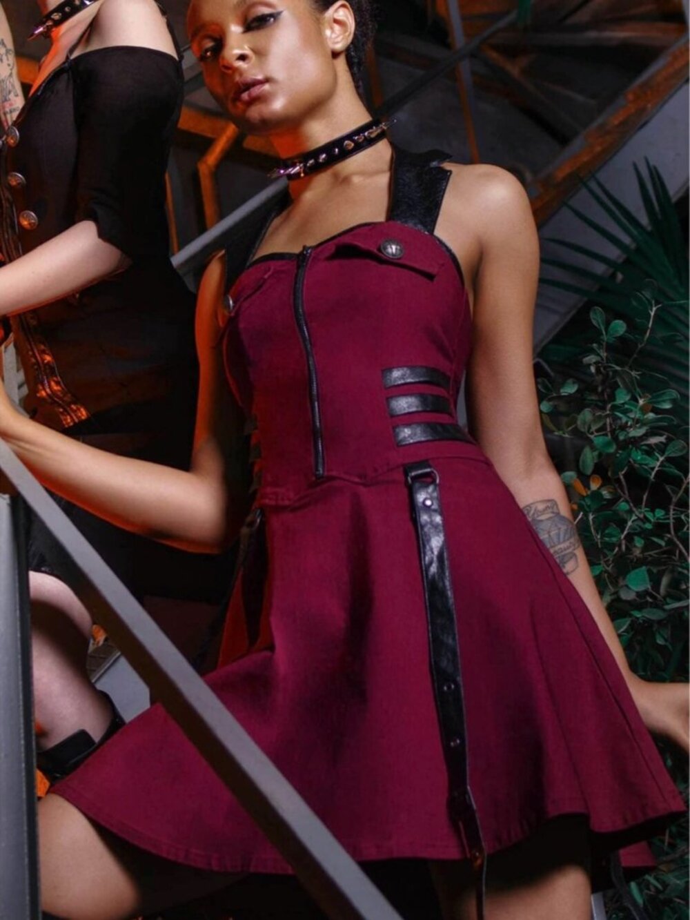 Killstar ✦ Psy-Ops Dress Blood ✦ Super-Stretch Woven Pleated Zip Strap Detail XS - Picture 5 of 9